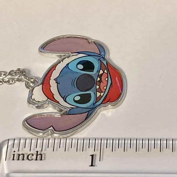 Disney Lilo & Stitch Christmas Necklace Santa Hat Holiday Silver Tone 18" Chain - Picture 10 of 10